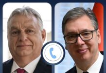 Srpskiot pretsedatel Aleksandar Vucic i ungarskiot premier Viktor Orban