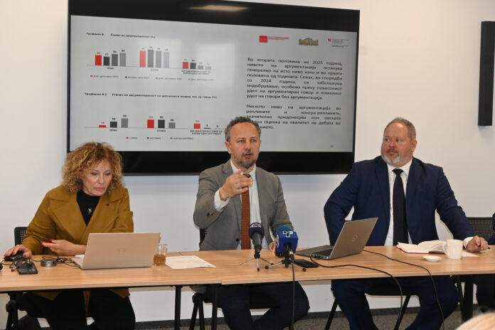 Неда Малевска, извршна директорка на ЦУП, Марко Трошановски, претседател на ИДСЦС, Роберт Скот Хејзлет, директор на НДИ