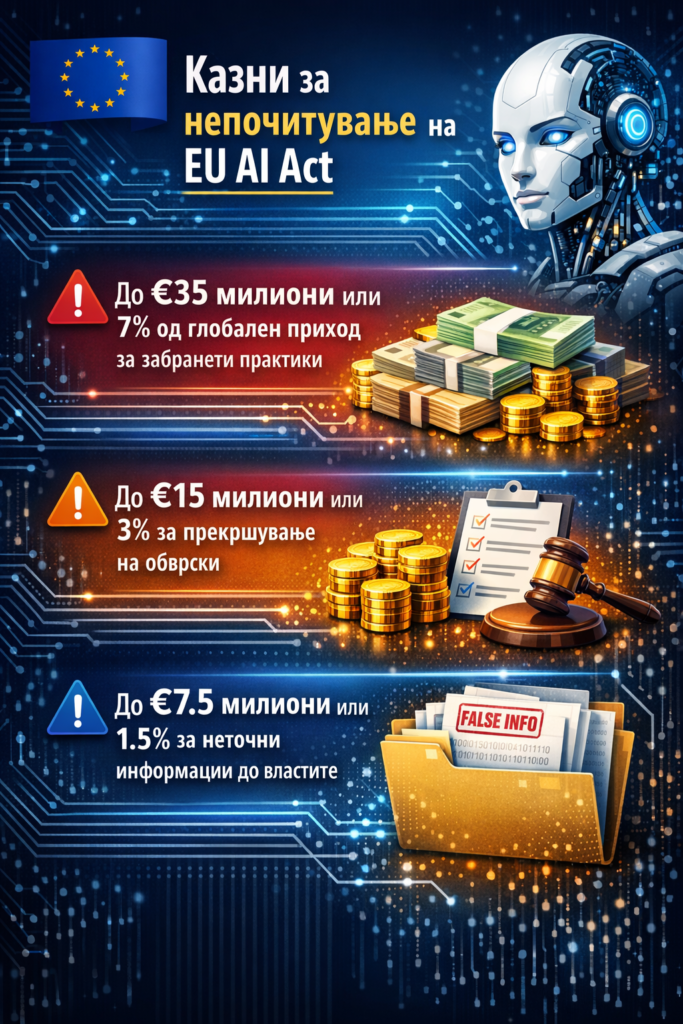 Infografika - kazni za nepocituvanje na EU AI Act