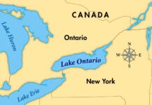 Lake Ontario in USA border Canada