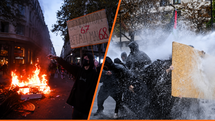 Ilustration protest Pariz, combo foto